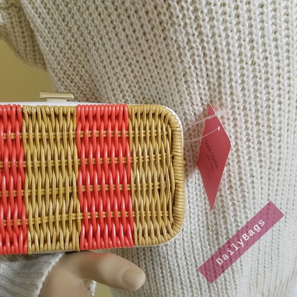 PEACH MELBA CLUTCH KATE SPADE NWT 100% AUTHENTIC CROSSBODY KITT WICKER CLUTCH - Picture 6 of 8